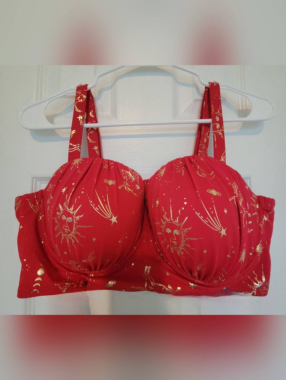torrid Red Bikini Top with Gold Celestial Motif